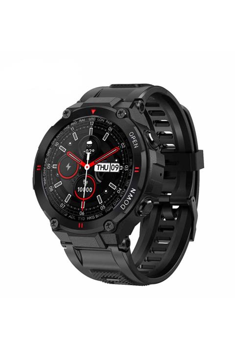 Spovan Atlasx Outdoor Sesli Görüşme Tansiyon Nabız Ölçer Spor Smart Akıllı Saat - Siyah