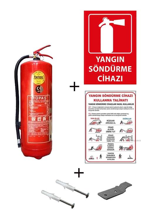 Tüpaş 6kg Yangın Tüpü,yangın Tüpü Kullanım Talimatı Yangın Tüpü Levhası, Askı Aparatı Ve Dübel Vida