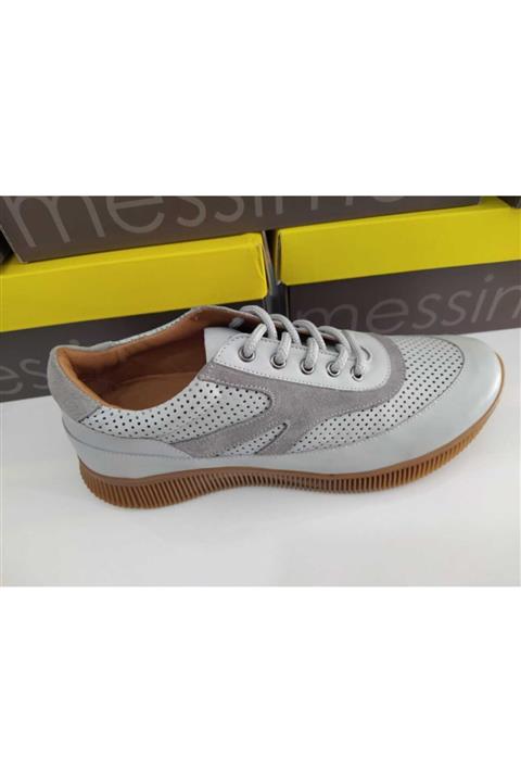 Messimod Gri Deri Kadın Ayakkabı