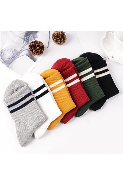 İkonik Socks Kadın 6' Lı Karışık Renkli Çizgili Tenis Çorabı