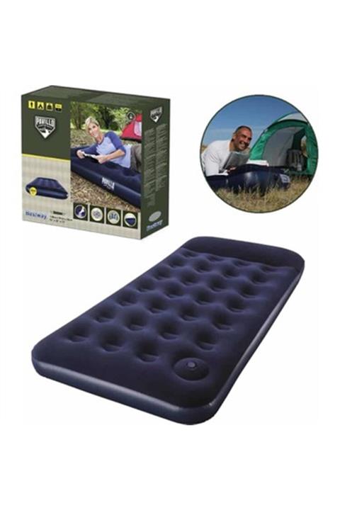 BESTWAY Lacivert Pavillo Twin Flocked Air Bed Tek Kişilik Şişme Kamp Yatak