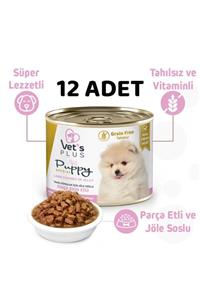 Vet's Plus Jöle Soslu Parça Kuzu Etli Tahılsız Yavru Köpek Konservesi 200gr - 12 Adet