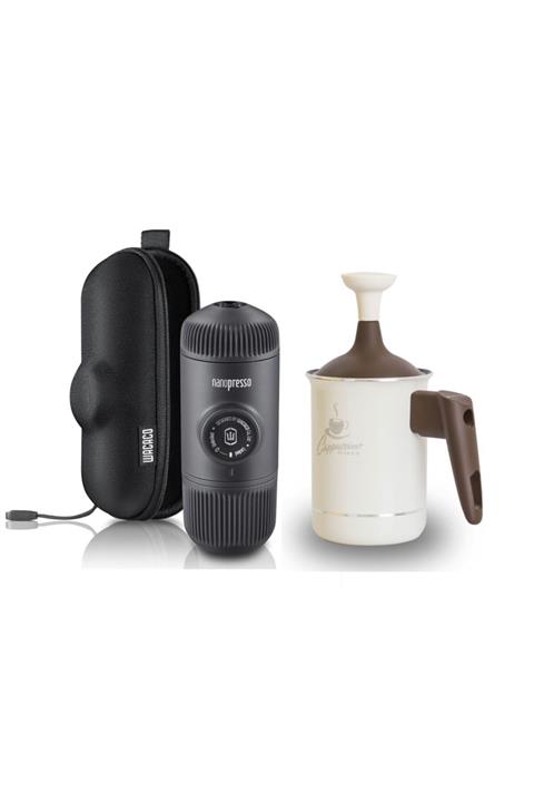 Wacaco Nanopresso Manuel Espresso Makinesi Koyu Gri & Pedrini Süt Köpürtücü 0,5 lt