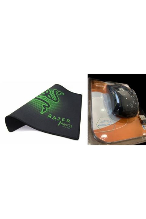 ATAEXPRESS Razer Gamer Oyuncu Mouse Pad Kaymaz Mause Ped Dikişli 25cm + Kablosuz Wireless Mouse 2li Set -siyah