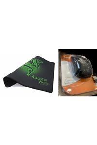 ATAEXPRESS Razer Gamer Oyuncu Mouse Pad Kaymaz Mause Ped Dikişli 25cm + Kablosuz Wireless Mouse 2li Set -siyah