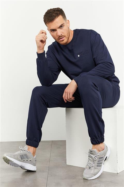 Tommy Life İndigo Erkek Casual O Yaka Oversize Lastik Paça Eşofman Takımı - 85120