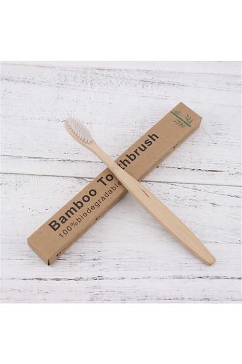 MOON SHOPPING Bambu Diş Fırçası %100 Doğal Anti Bakteriyel Bambu-beyaz