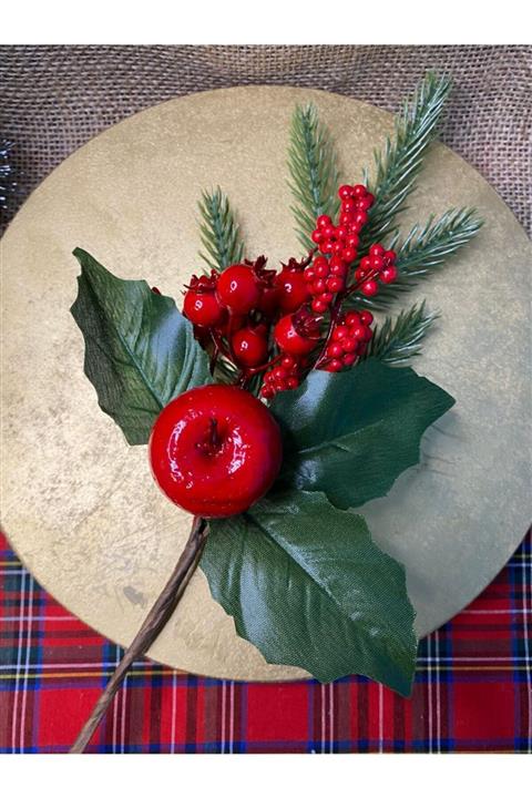 Motif Aksesuar Elmalı Narlı Berry Çam Dalı Yılbaşı Yeni Yıl Süsü Dekoru Dal