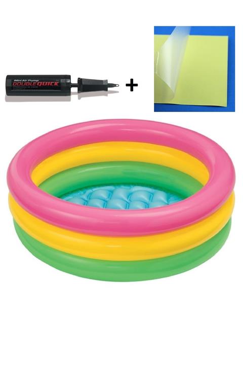 OCCA TREND Dayanıklı Renkli Çocuk Bebek Havuzu 90x25 Cm Pompa Ve Yama Havuz Seti