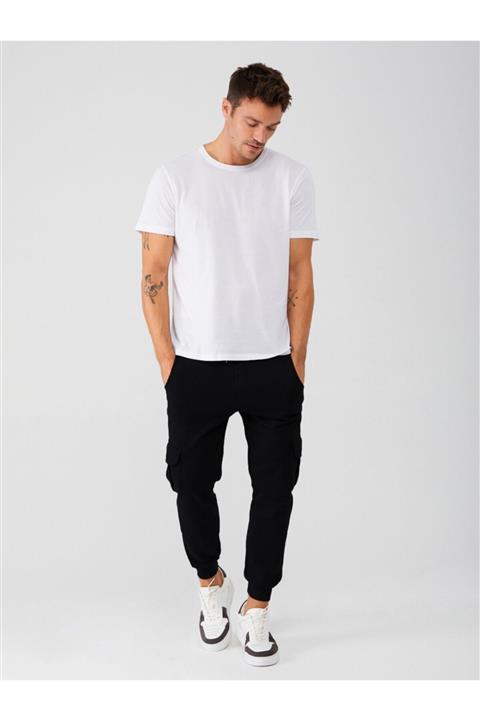 Dufy Siyah Kargo Cepli Erkek Eşofman Altı - Slım Fıt