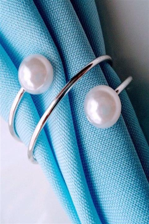 ESanat Evi Inci Boncuklu Gümüş Telli Peçete Yüzüğü 6 Adet