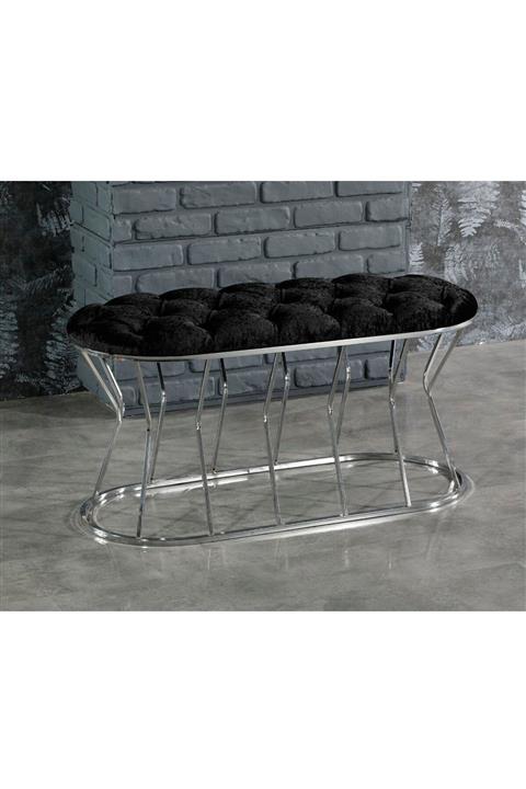 usta mekan Kum Saati Model Gümüş Metal Ayaklı Puf Bench Bank Siyah