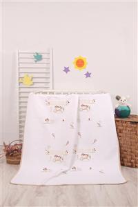 mellowbabystore Bej %100 Pamuk Çiçek Bahçesi Desenli Bebek Pikesi