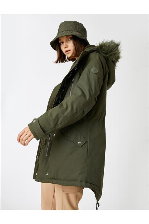 Koton Suni Kürk Kapüşonlu Pamuklu Parka