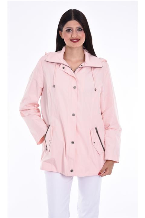 CABANELLİ Kadın Pudra Kapüşonlu Su Geçirmez Büyük Beden Yağmurluk