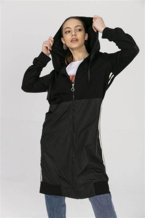 My City Kadın Kapüşonlu Fermuarlı Şeritli Spor Ceket