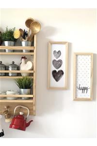 Puu Design Üçlü Kalp Ve Benekli Happy Ahşap Çerçeve Set