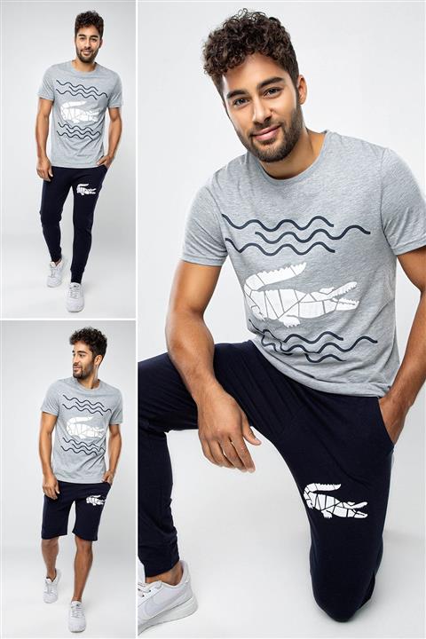 MyBen Erkek Gri Damat Çeyizlik 3'lü Set Penye Pijama Takımı 5101