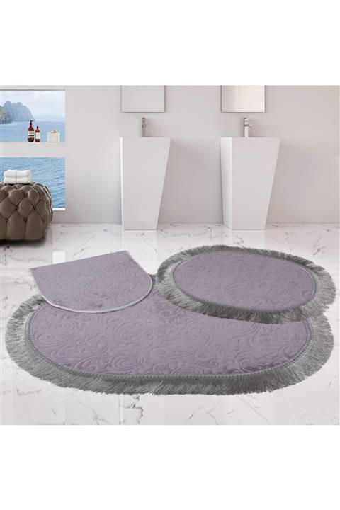 Bonny Home Eko Saçaklı Gri 3lü Banyo Halısı Paspası Seti Püsküllü Klozet Takımı