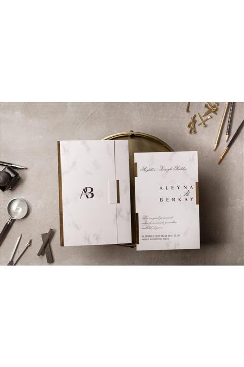 İKLİM DAVETİYE Mermer Desen Davetiye 50 Adet