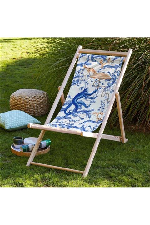 ITALY Şemsiyeli Maymun Motifli Mavi Katlanabilir Şezlong