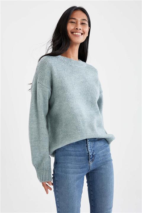 DeFacto Kadın Turkuaz Bisiklet Yaka Oversize Fit Yünlü Triko Tunik V3381AZ21WN
