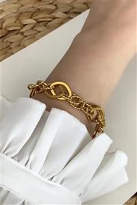 Çlk Accessories Altın Kaplama Gold Kabartma Oval Geçmeli Zincir Bileklik Trbilek7509 B36003