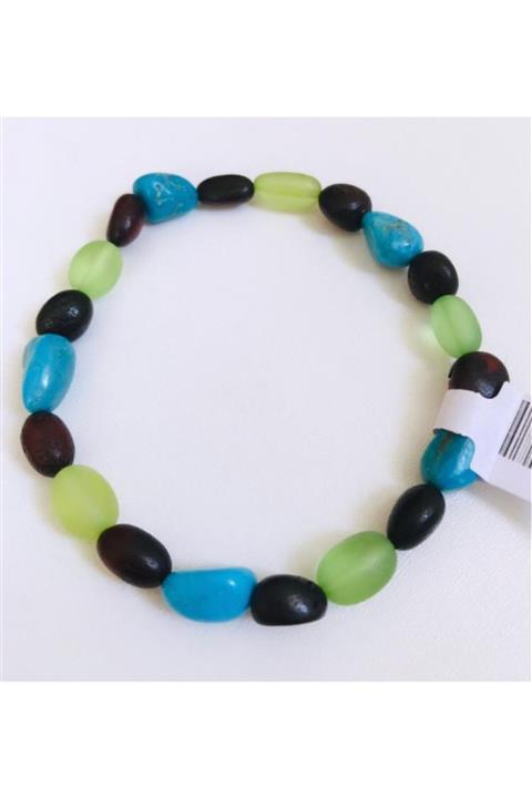 NİSSBEBE Sertifikalı Orijinal Kehribar Yetişkin Bileklik (18 Cm Turkuaz Taşlı)