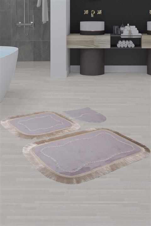 Bonny Home Bella Gri 3'lü Banyo Paspası Seti Kaymaz Tabanlı Çeyizlik Dantelli Klozet Takımı