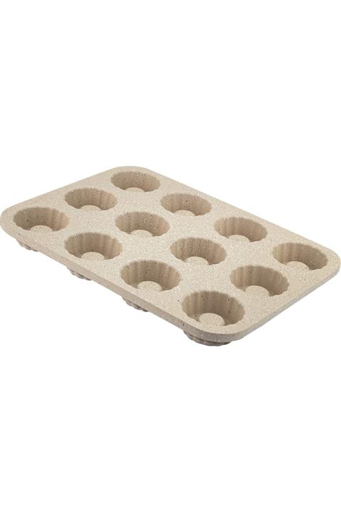 ThermoAD Granit Döküm Kek Kalıbı Muffin Vizon 12'li 35*26 Cm
