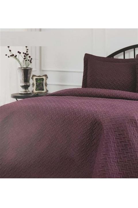 Özdilek Düz Renk Tek Kişilik Nakışlı Yatak Örtüsü-naive Mürdüm