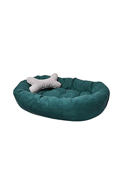 Patili Evler Petrol Yeşili Oval Büyük Irk Köpek Yatağı 80x110 Cm - Kemik Yastıklı -