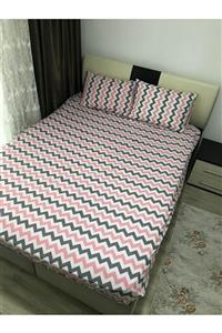 SNR HOME COLLECTION King Size Pembe Zikzaklı Lastikli Çarşaf Takımı 180x200 Battal Boy