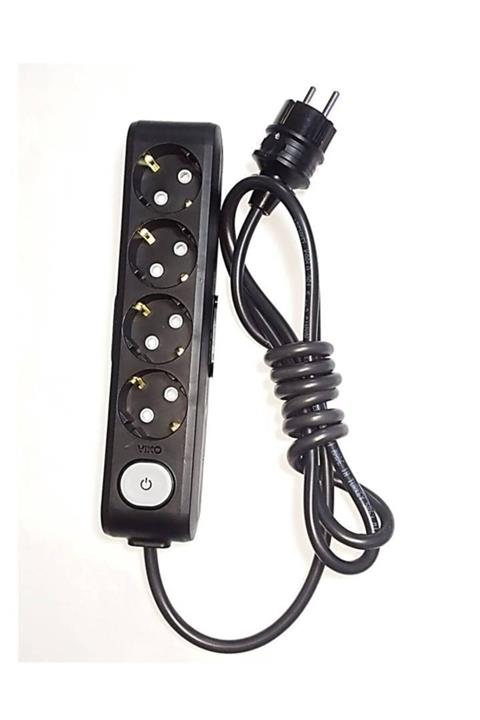 VİKO Ekonomik Siyah 4'lü Anahtarlı Topraklı Çocuk Korumalı Grup Priz 1 Metre Kablo