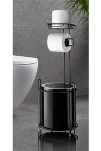 Madame Kitchen Wc Kağıtlık Yedekli Ve Çöp Kovası Yuvarlak Siyah