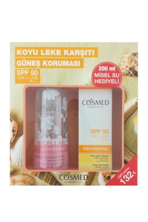 COSMED Koyu Leke Karşıtı Spf 50 Güneş Kremi 50 Ml + Makyaj Temizleme Suyu 200 Ml
