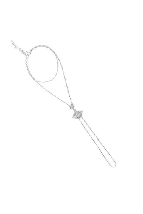 So CHIC... Satürn Ve Yıldız Figürlü 18 Ayar Beyaz Altın Kaplama Gümüş Şahmeran