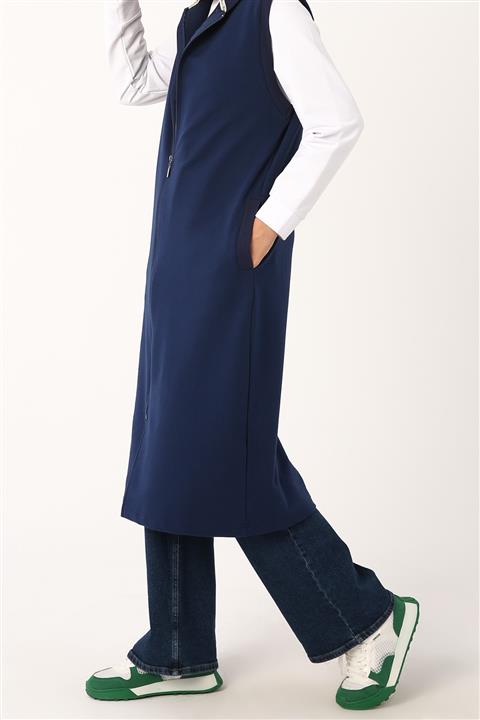 ALLDAY Koyu Indigo Omuz Şeritli Fermuarlı Yelek