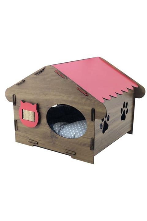 Leyan Ahşap Dekoratif Minderli Kedi Evi/yatağı/tırmalama Patihouse Model