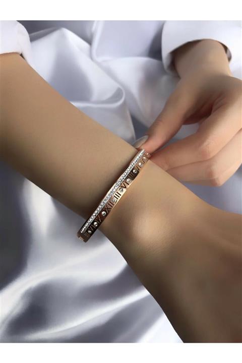 bymissnora Kadın Rose Gold Taşlı Çelik Kelepçe