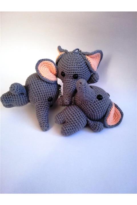 YANNS Amigurumi, Özel Tasarım, El Örgüsü, Fil, Anahtarlık, Çanta Süsü, Handmade, 1 Adet
