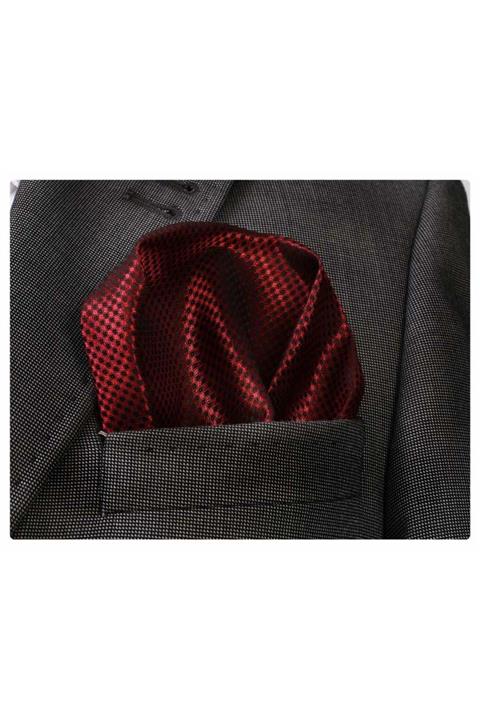Exve Exclusive Kırmızı Siyah Kareli Yaka Cep Mendili