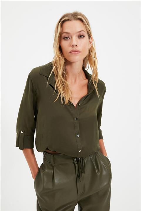 TRENDYOLMİLLA Haki İp Detaylı Gömlek TWOAW22GO0289