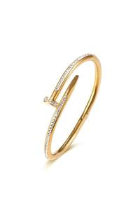 İSTLİV Taşlı Çivi Gold Cartier Kararmaz Çelik Unisex Bileklik