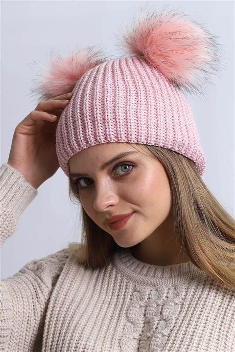 Deafox Pembe Çift Ponponlu Simli Bere