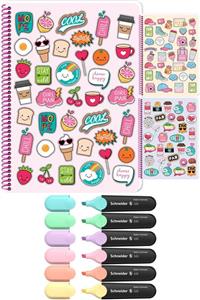 KESKİN COLOR Sweet Fun A4 Pp Kapak 60 Yp Kareli Defter Seti & Schneider Pastel Işaretleme Kalemi Tüm Renkler