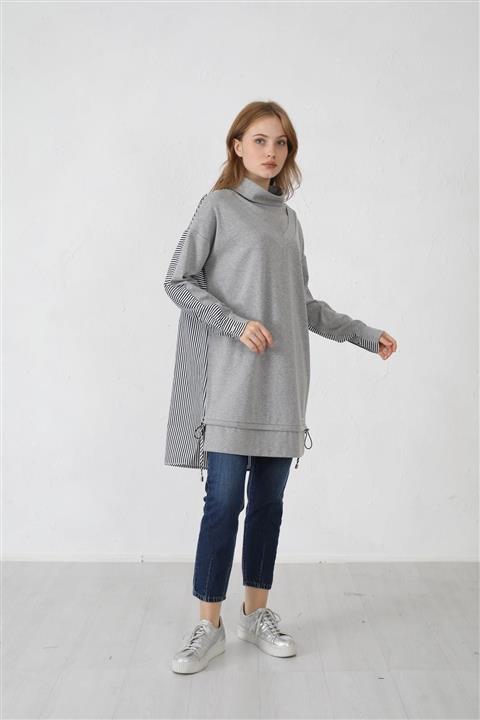 Moodbasic Dik Yaka Sweatshırt Gri