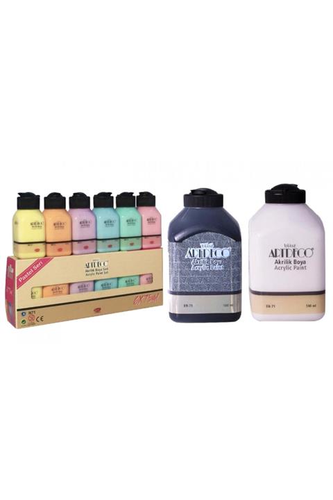 Artdeco Akrilik Boya 6x75ml Pastel Renkler + 500ml Beyaz+ 500ml S
