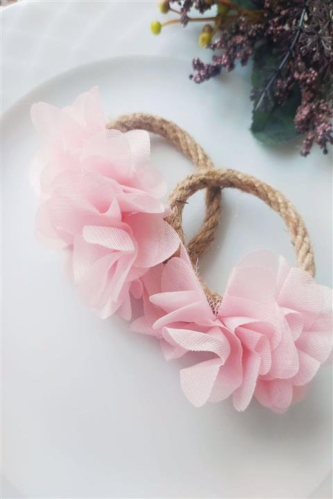 ESanat Evi 12 Adet Hasır Ip Halkalı Çiçekli Peçete Yüzüğü