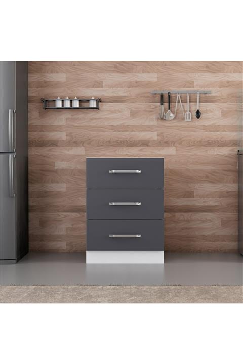 Minar Mutfak Alt Modül 3ç Nray 60cm Dolap Beyaz/antrasit - A1